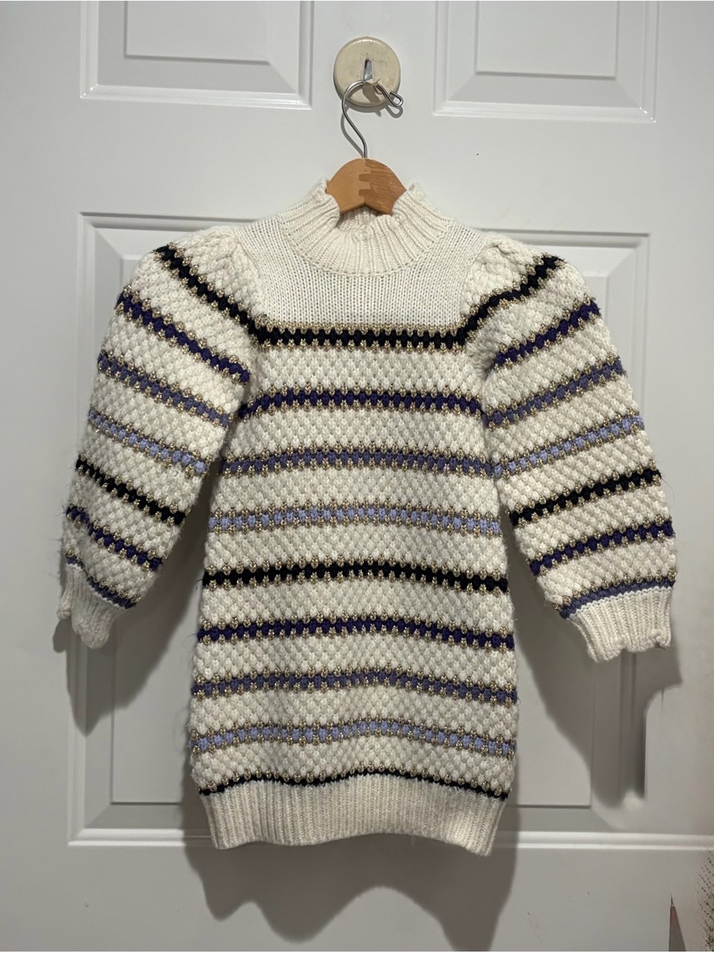Janie and Jack Cream Textured Scalloped Turtleneck Sweater Holiday Dress, 6
